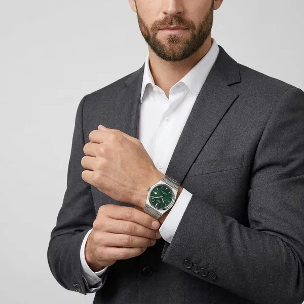 Premium_Stainless_Steel_And_Mineral_Glass_Tissot_Prx_Silver_Green_Watch
