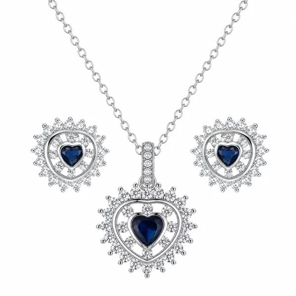 Silver_Heart_Pendant_Necklace_And_Earrings_Set_For_Women