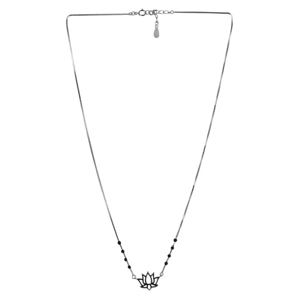 Silver_Tone_Black_Beaded_Lotus_Pendant_Necklace_For_Women