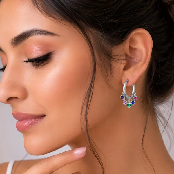 Silver-Tone_Multicolour_Heart_Charm_Hoop_Earrings