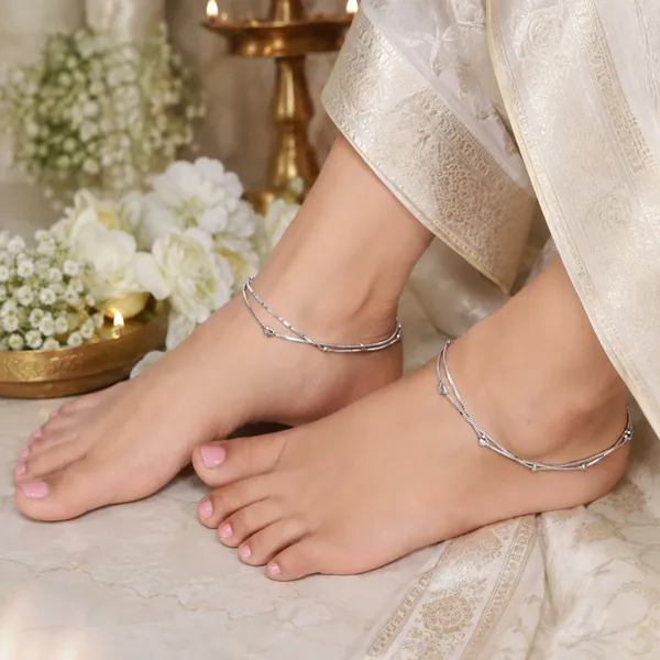 Silver-Tone_Double_Chain_Heart_Charm_Anklet_For_Women