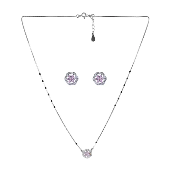 Silver_Tone_Floral_Pendant_Necklace_And_Earrings_Set_For_Women