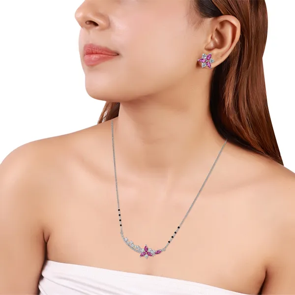 Silver-Tone_Pink_Stone_Necklace_And_Earrings_Set_For_Women
