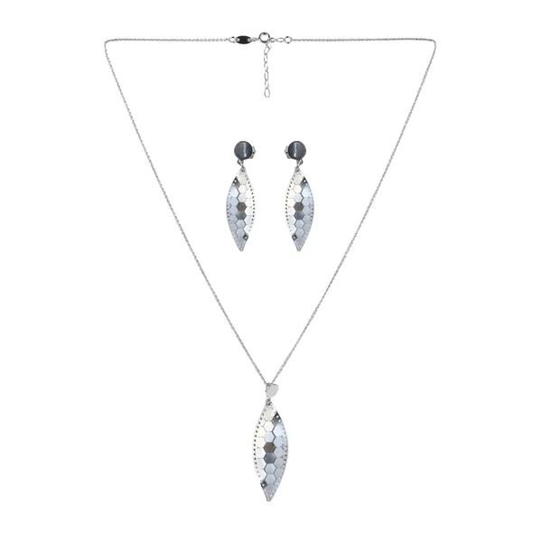 Silver_Leaf_Pendant_Necklace_And_Earrings_Set_For_Women