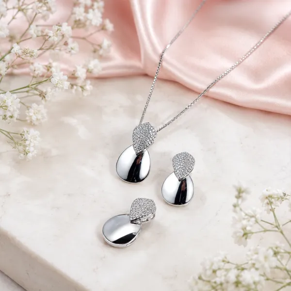 Silver_Tone_Teardrop_Necklace_And_Earrings_Set_For_Women