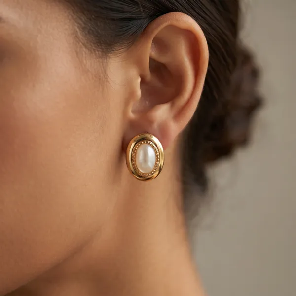 Gold_Tone_Oval_Pearl_Stud_Earrings_For_Women