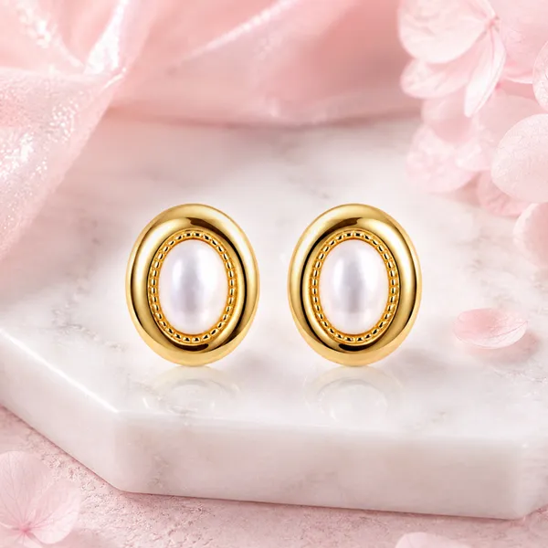 Gold_Tone_Oval_Pearl_Stud_Earrings_For_Women