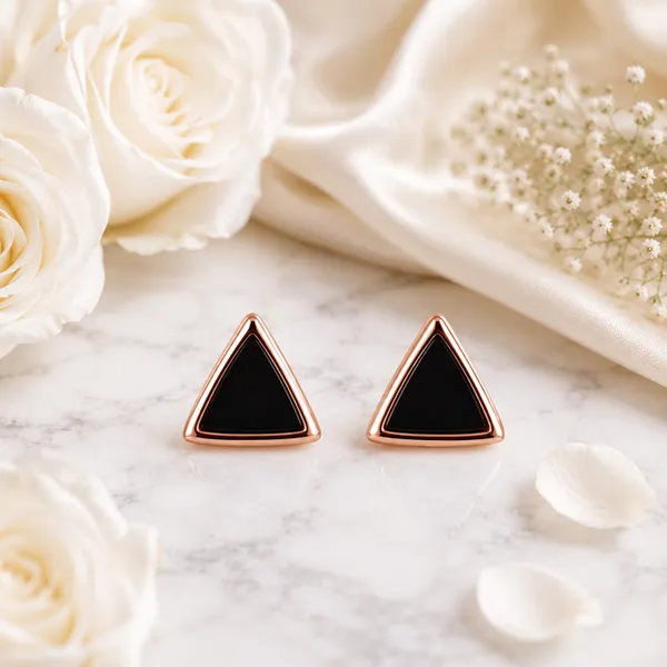 Rose_Gold_Triangle_Black_Stud_Earrings_For_Women