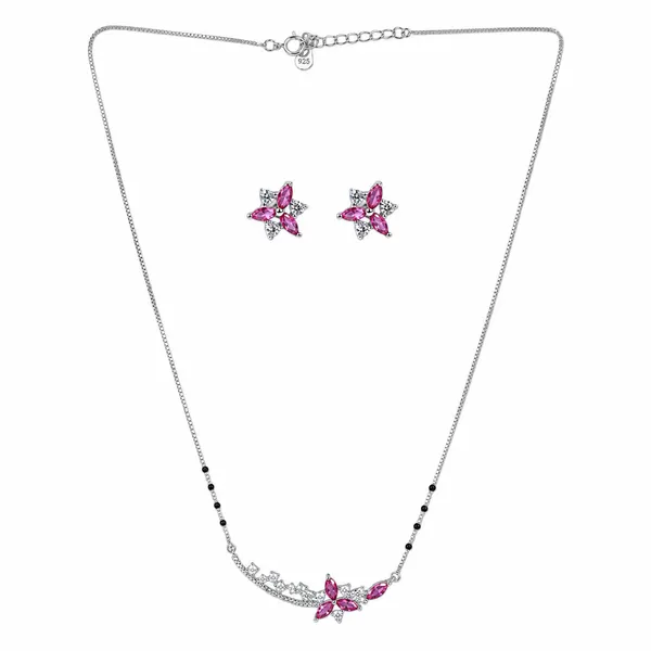 Silver-Tone_Pink_Stone_Necklace_And_Earrings_Set_For_Women
