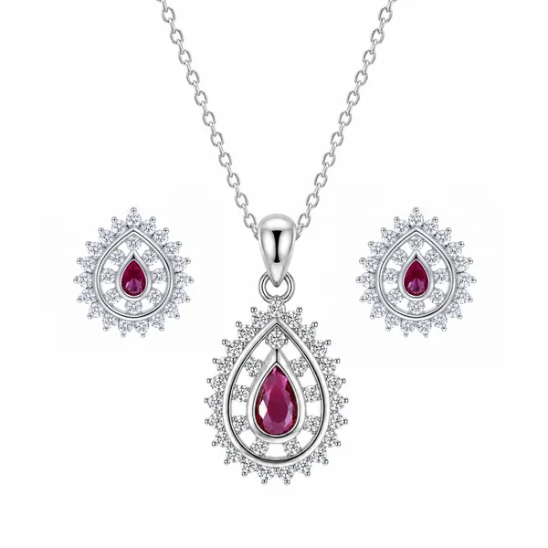 Silver_Tone_Teardrop_Pendant_Necklace_And_Earrings_Set_For_Women