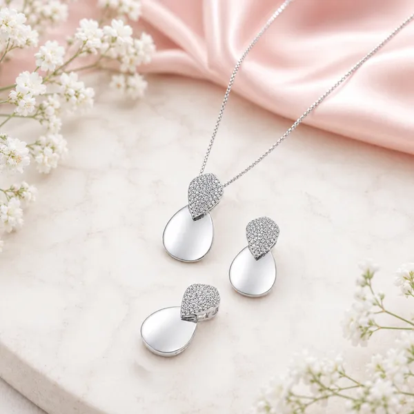 Silver_Tone_Teardrop_Necklace_And_Earrings_Set_For_Women