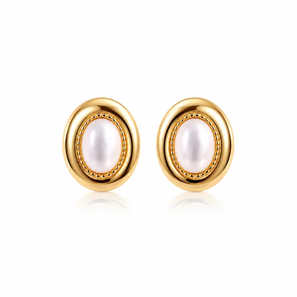 Gold_Tone_Oval_Pearl_Stud_Earrings_For_Women