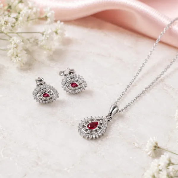 Silver_Tone_Teardrop_Pendant_Necklace_And_Earrings_Set_For_Women