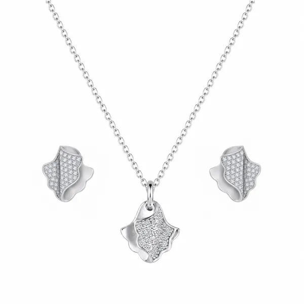 Silver_Tone_Floral_Pendant_Necklace_And_Earrings_Set