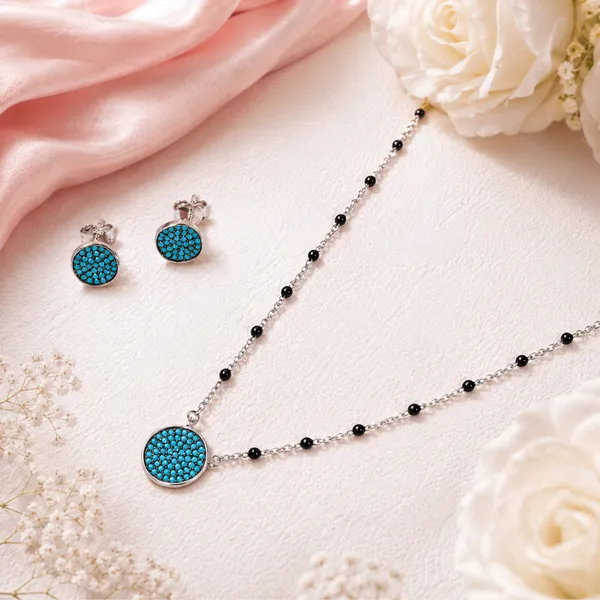 Silver_Turquoise_Beaded_Necklace_And_Earrings_Set_For_Women