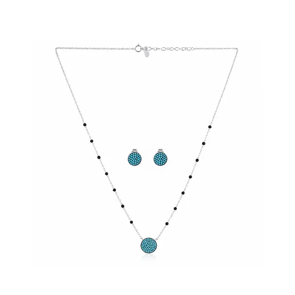 Silver_Turquoise_Beaded_Necklace_And_Earrings_Set_For_Women
