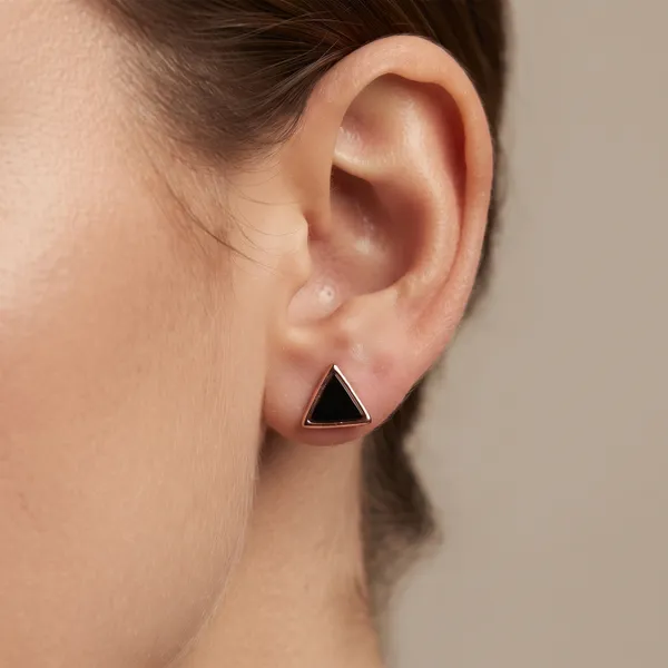 Rose_Gold_Triangle_Black_Stud_Earrings_For_Women