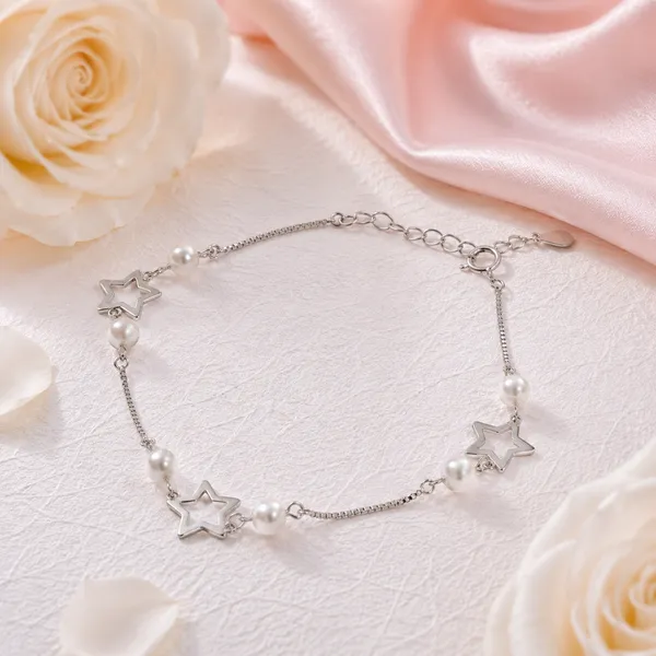 Silver-Tone_Pearl_Star_Bracelet_For_Women