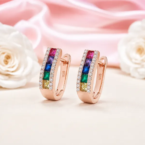 Rose_Gold_Multicolour_Stone_Huggie_Hoop_Earrings_For_Women