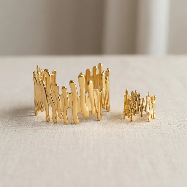 Gold_Toned_Abstract_Geometric_Ring_and_Bangle_cuff_(Adjustable)