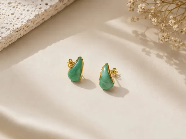 Raindrop_Green_enamel_earrings