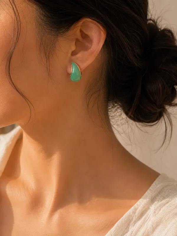 Raindrop_Green_enamel_earrings