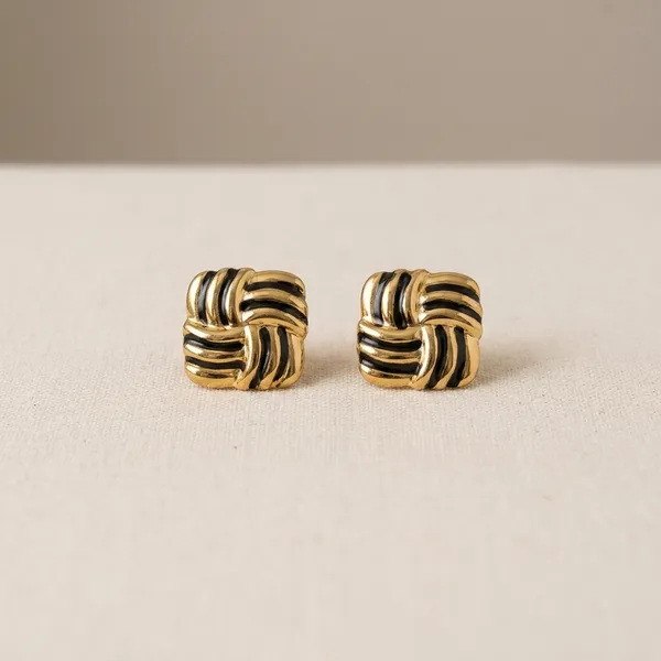Gold__and_Black_Enamel_Knot_Stud_Earrings