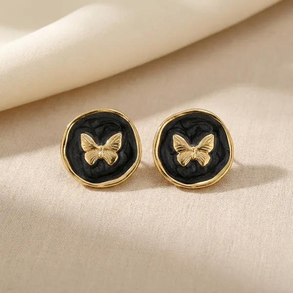 Elegant_Golden_Butterfly_Earrings_With_Black_Enamel