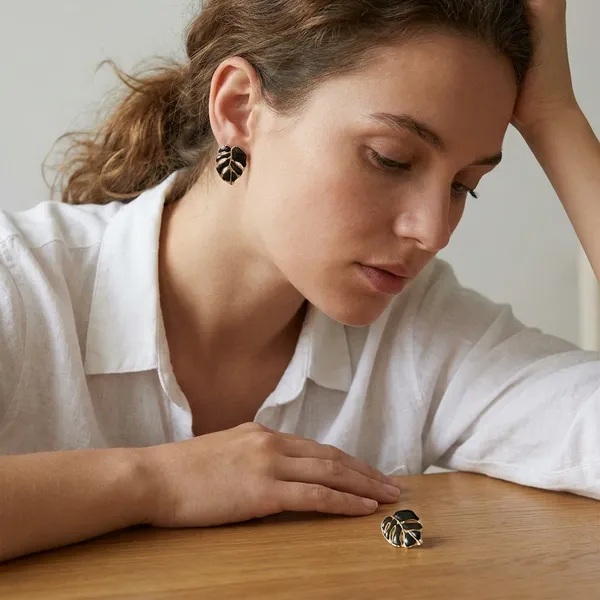 Gold_Leaf_shaped_Earrings_with_Black_Enamel