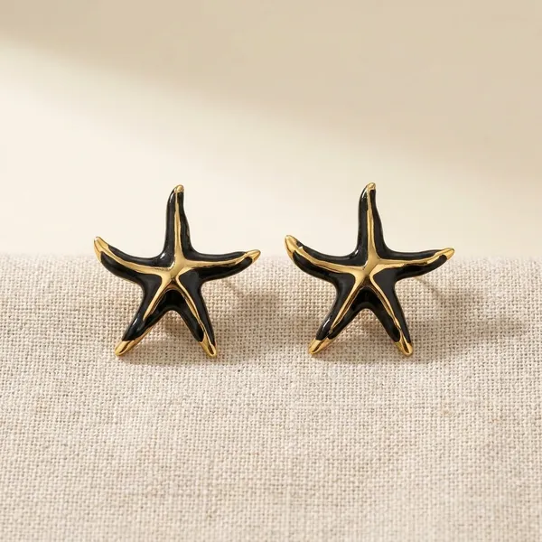 Golden_Starfish_Earrings_with_Black_Enamel
