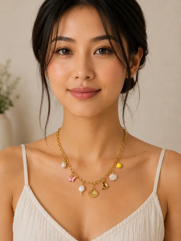 Gold_Toned_Charm_Necklace_With_Seashell_&_Pearl_Pendants