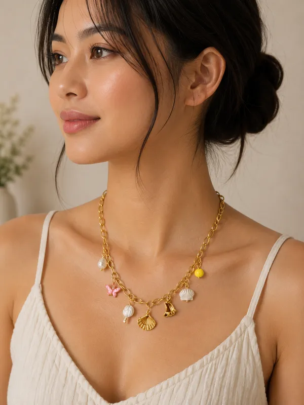 Gold_Toned_Charm_Necklace_With_Seashell_&_Pearl_Pendants