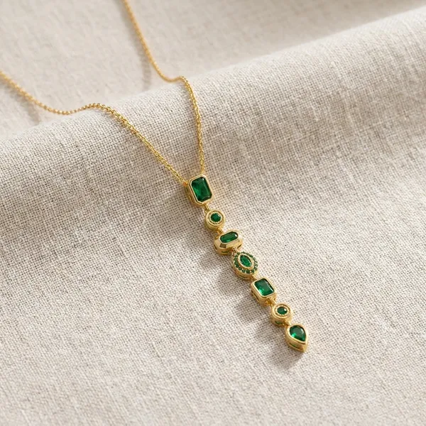 Green_Elegant_Stone_Linear_Drop_Pendant_Necklace