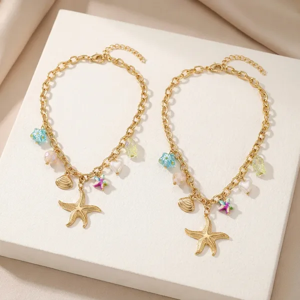 Gold_Tone_Starfish_Charm_Necklace_With_Colorful_Beads