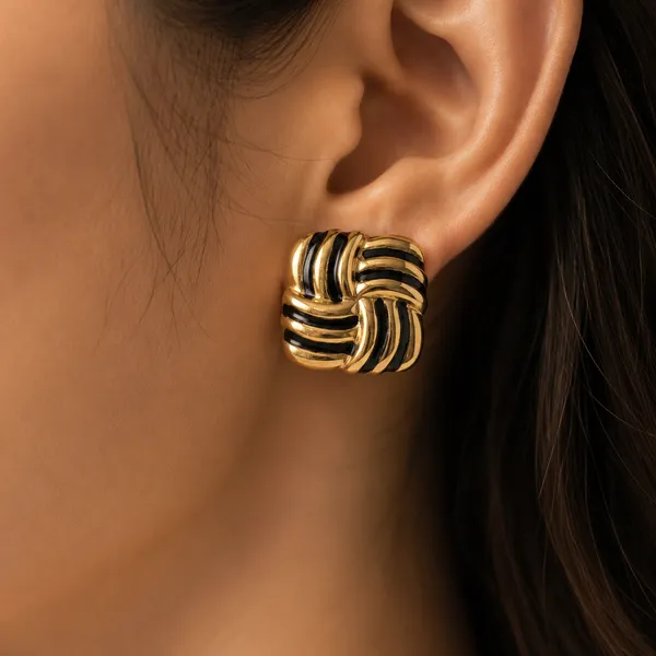 Gold__and_Black_Enamel_Knot_Stud_Earrings