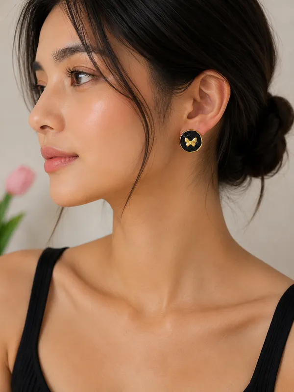 Elegant_Golden_Butterfly_Earrings_With_Black_Enamel