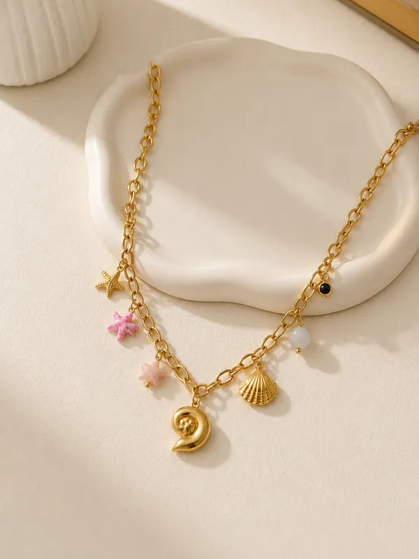 Golden_Snail_Charm_Necklace_With_multi_stones