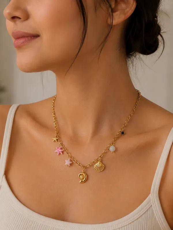 Golden_Snail_Charm_Necklace_With_multi_stones