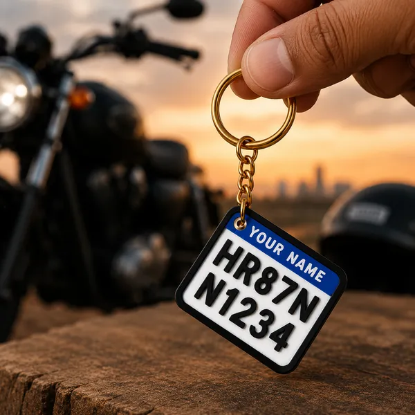 White_And_Blue_Bike_Number_Plate_Personalized_Keychain