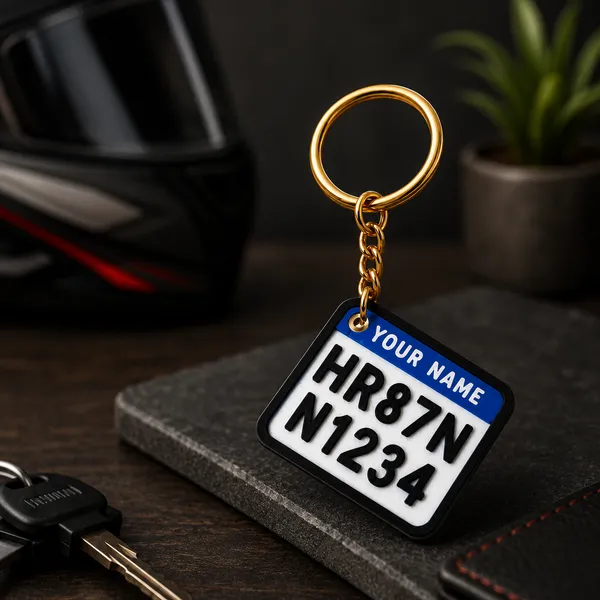 White_And_Blue_Bike_Number_Plate_Personalized_Keychain