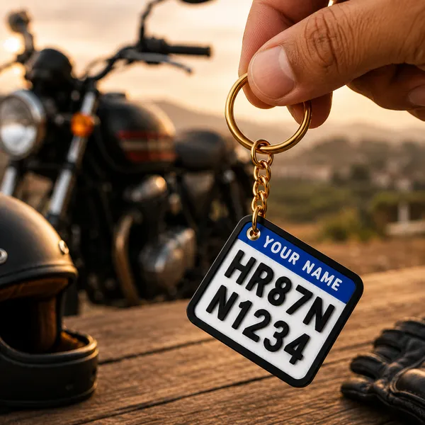 White_And_Blue_Bike_Number_Plate_Personalized_Keychain