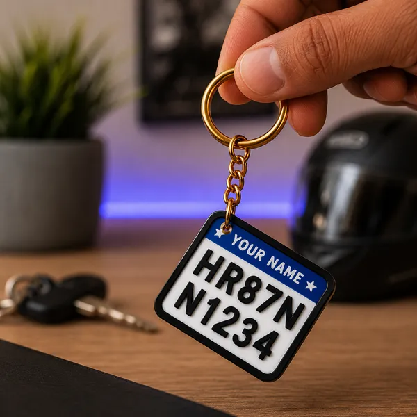 White_And_Blue_Bike_Number_Plate_Personalized_Keychain