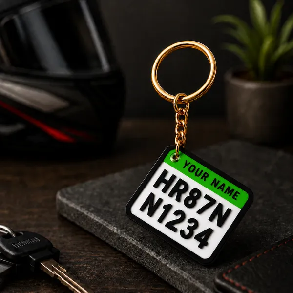 White_And_Green_Bike_Number_Plate_Personalized_Keychain