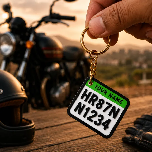 White_And_Green_Bike_Number_Plate_Personalized_Keychain