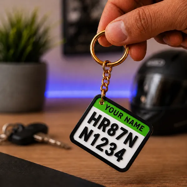 White_And_Green_Bike_Number_Plate_Personalized_Keychain