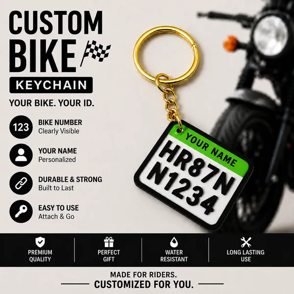 White_And_Green_Bike_Number_Plate_Personalized_Keychain