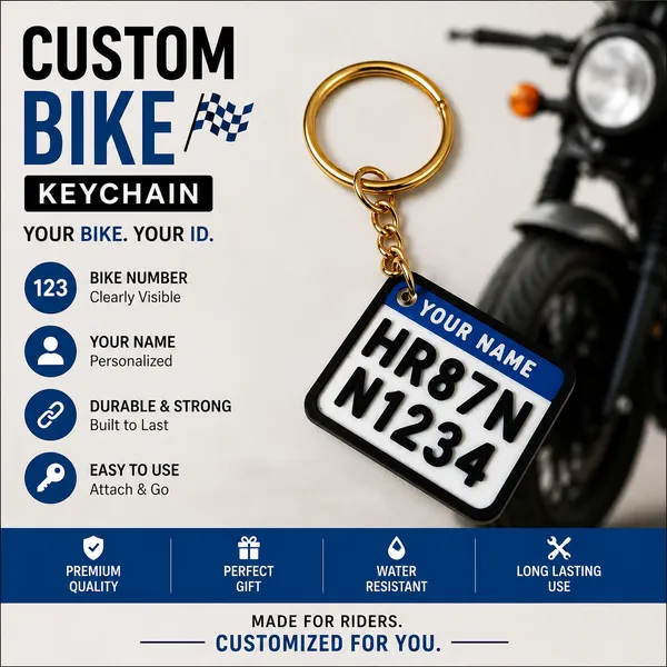 White_And_Blue_Bike_Number_Plate_Personalized_Keychain