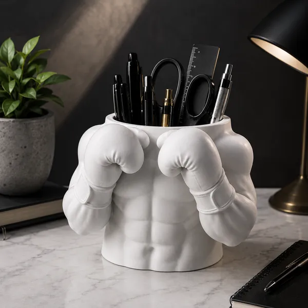 White_Pen_Stand_Boxing_Bust