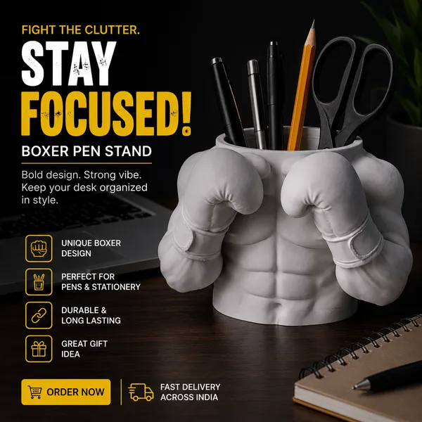 White_Pen_Stand_Boxing_Bust
