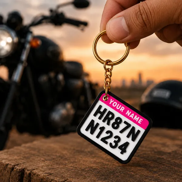 White_And_Pink_Bike_Number_Plate_Personalized_Keychain